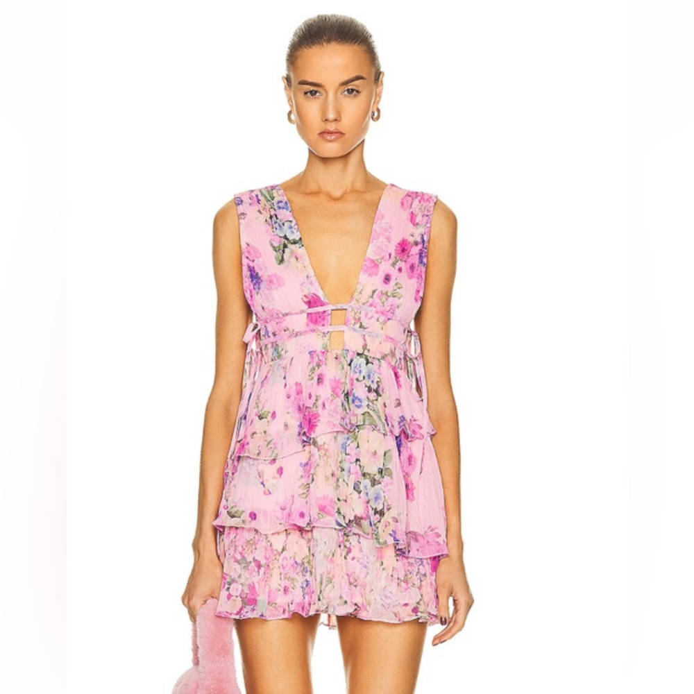 Rococo Sand Pink Floral Tiered Mini Dress